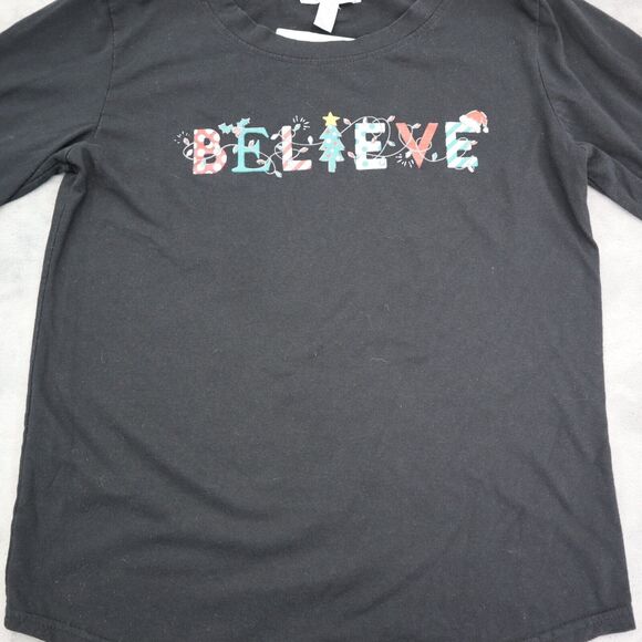 Love Affair Shirt Womens S Black Round Neck Long Sleeve Believe Print Tee - Picture 12 of 16